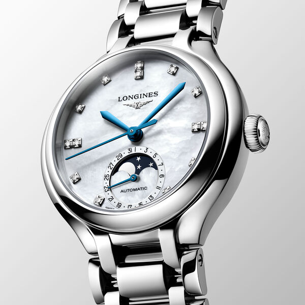 PrimaLuna 34 mm phase de lune automatique en acier inoxydable et diamants